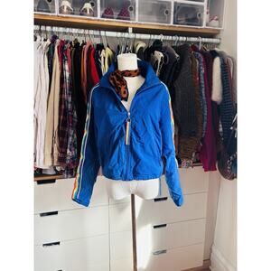 Vintage Look Ashley 26 Women’s L Red Rainbow Stripe Crop Bomber Jacket